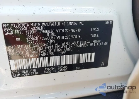 2020 Toyota Rav4 Hybrid Xse из США, поврежденный, VIN 2T3EWRFV1LW047355